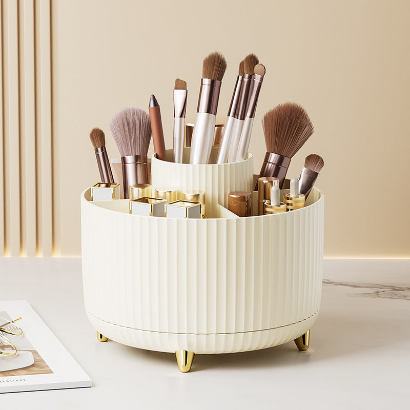 COSMETIC SPIN – 360° rotating makeup organizer with compact multi-slot storage for brushes, cosmetics, and daily essentials