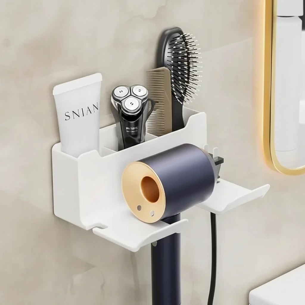 DRYVAULT – Support mural compact pour rangement organisé de sèche-cheveux