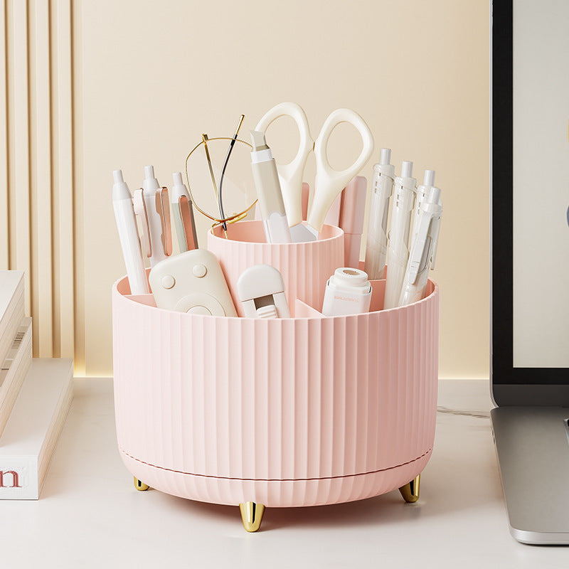 COSMETIC SPIN – 360° rotating makeup organizer with compact multi-slot storage for brushes, cosmetics, and daily essentials