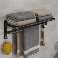 Matte Black Folding Towel Rack - Space-Saving Wall-Mounted Holder with Hook 1
