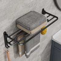 Matte Black Folding Towel Rack - Space-Saving Wall-Mounted Holder with Hook 2