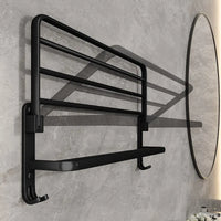 Matte Black Folding Towel Rack - Space-Saving Wall-Mounted Holder with Hook 3