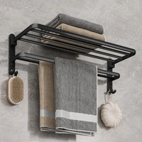 Matte Black Folding Towel Rack - Space-Saving Wall-Mounted Holder with Hook 5
