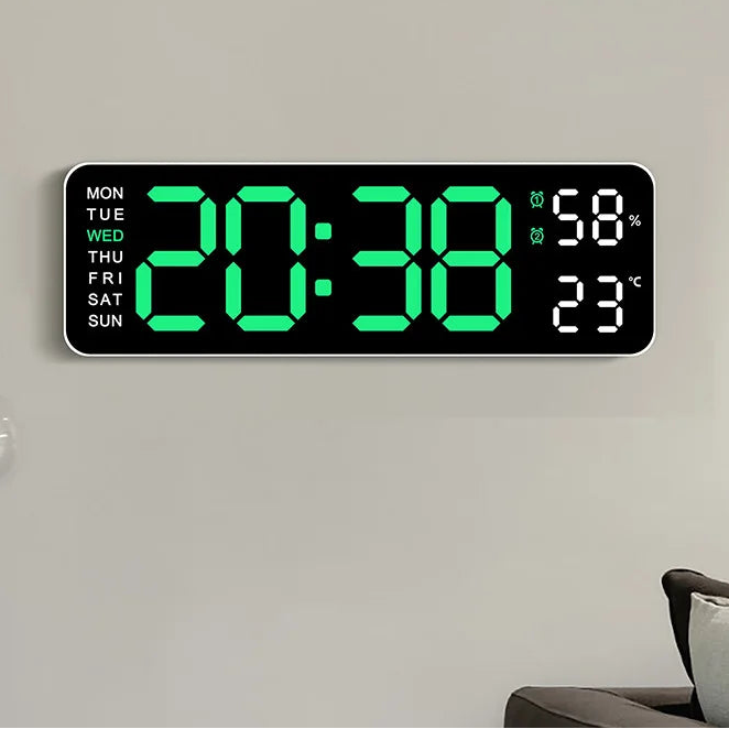 Modern LED Wall Clock with Alarm & Thermometer - Minimalist Home Decor 0