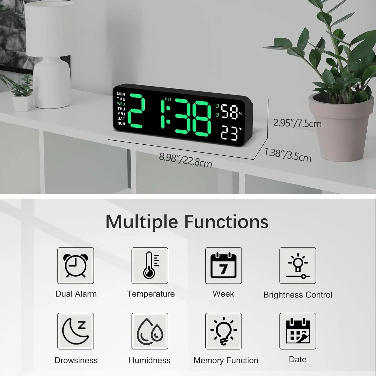 Modern LED Wall Clock with Alarm & Thermometer - Minimalist Home Decor 2