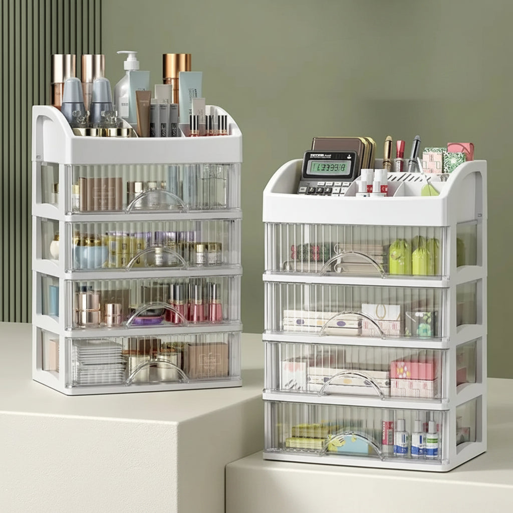 Modular Transparent Makeup Organizer Box - Customizable Multi-Compartment System 0