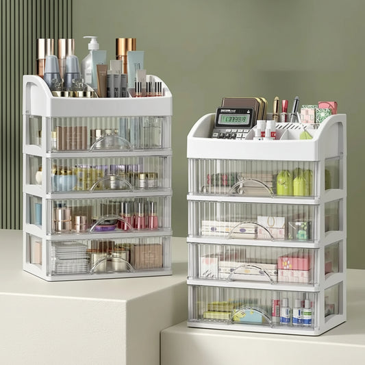 Modular Transparent Makeup Organizer Box - Customizable Multi-Compartment System 0