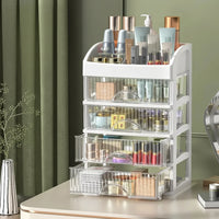 Modular Transparent Makeup Organizer Box - Customizable Multi-Compartment System 1