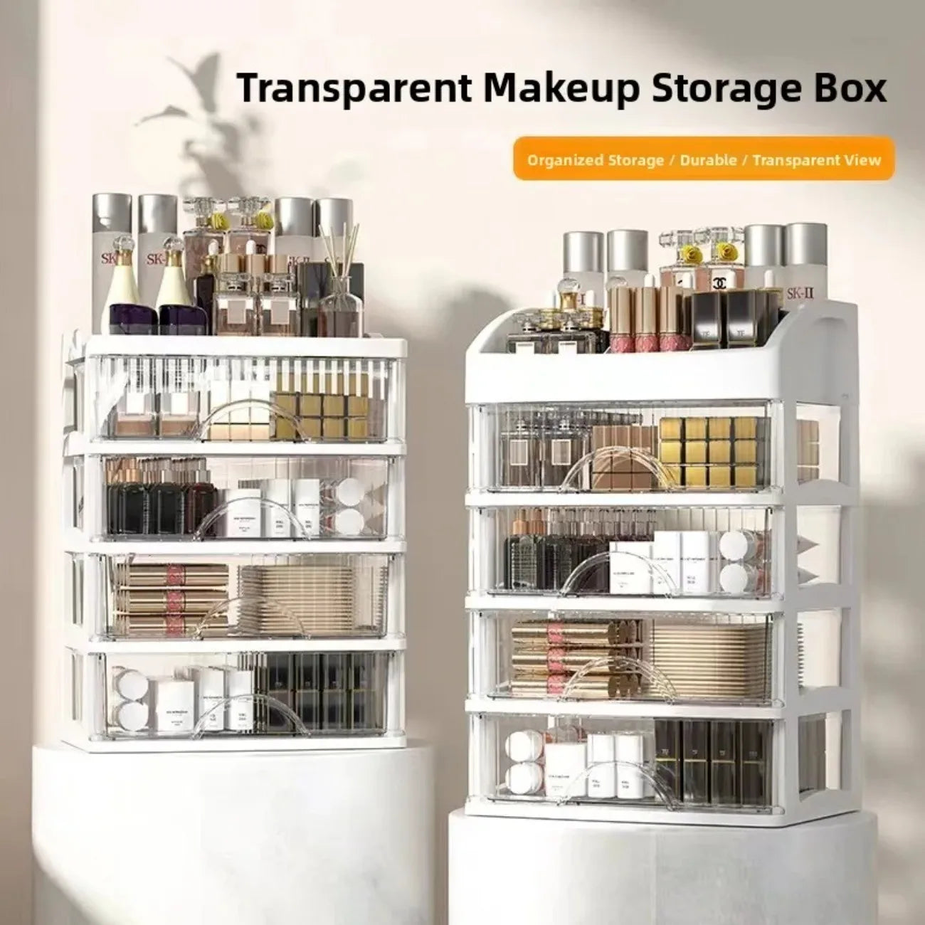 Modular Transparent Makeup Organizer Box - Customizable Multi-Compartment System 2