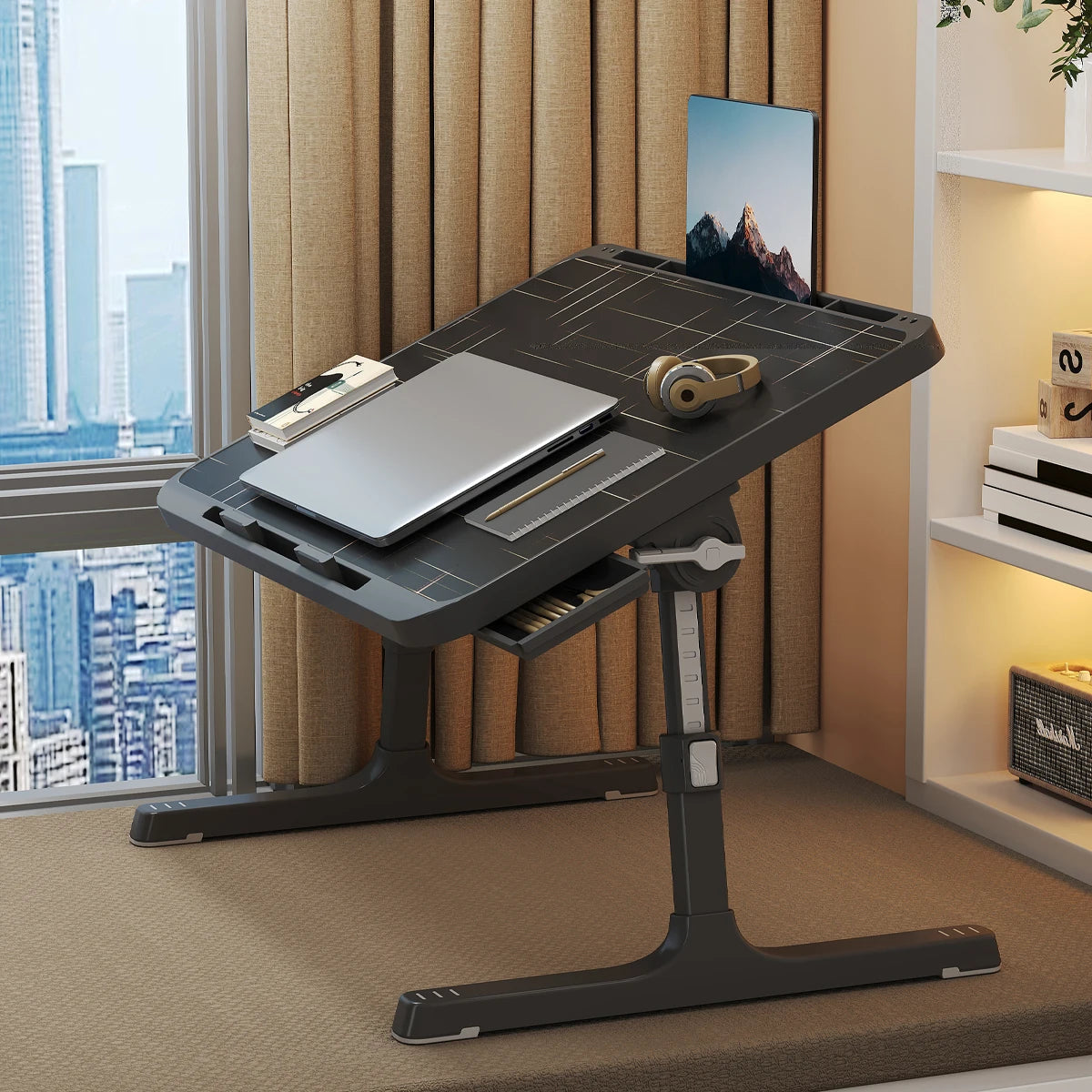 Multi-Purpose Laptop Tray with Adjustable Height, Integrated Drawer & Tablet Slot 2