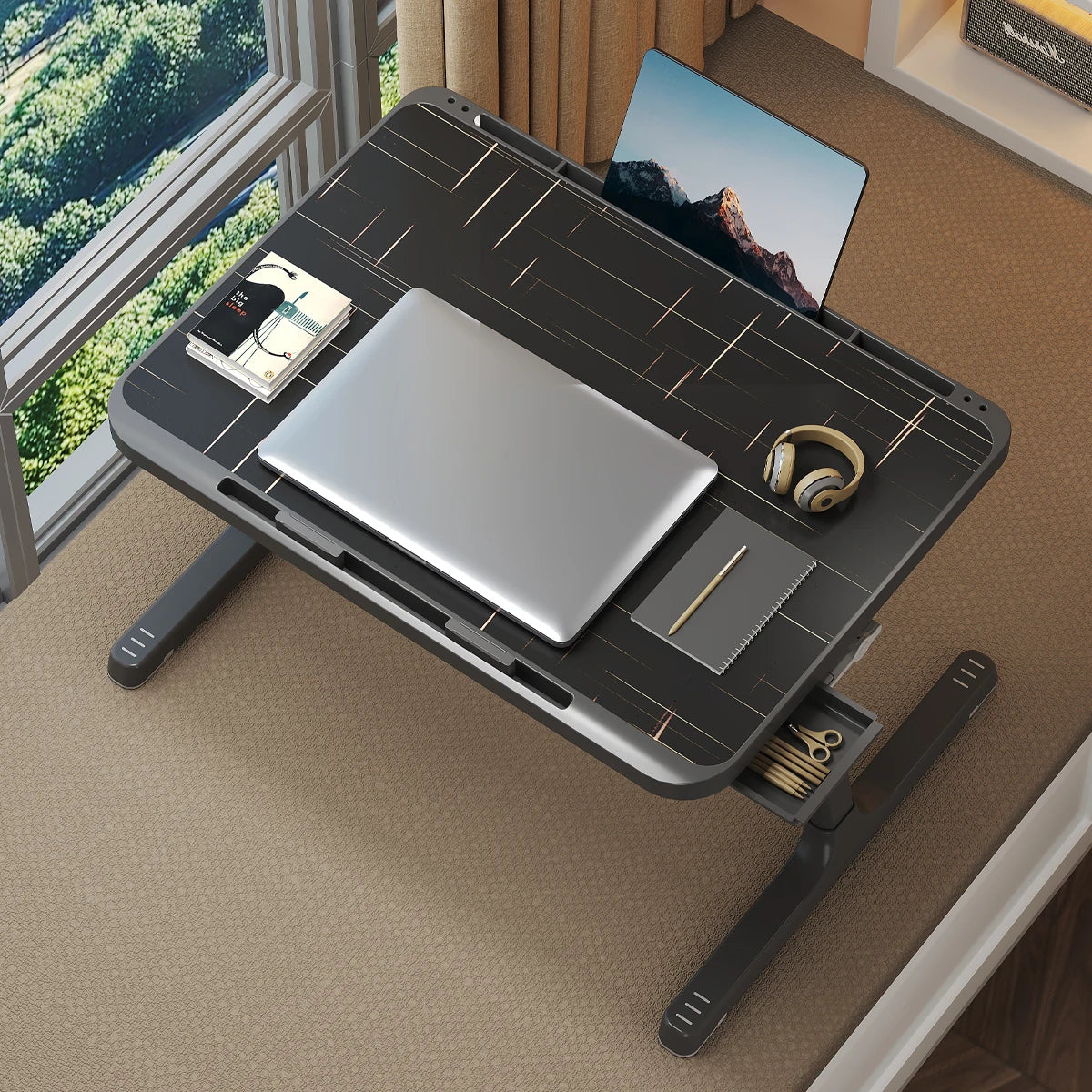 Multi-Purpose Laptop Tray with Adjustable Height, Integrated Drawer & Tablet Slot 3