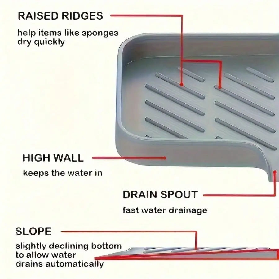 Multifunctional Gray Dish Drain Mat - Anti-Slip Kitchen Dry Mat for Sponges and Brushes 1