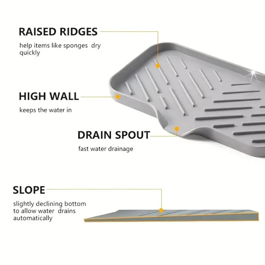 Multifunctional Gray Dish Drain Mat - Anti-Slip Kitchen Dry Mat for Sponges and Brushes 5