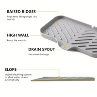 Multifunctional Gray Dish Drain Mat - Anti-Slip Kitchen Dry Mat for Sponges and Brushes 5