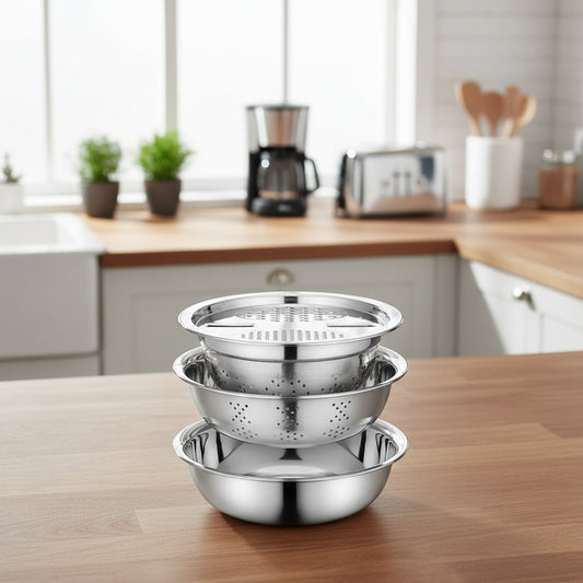 Multifunctional Vegetable Slicer Set - Stainless Steel Potato Slicer & Drain Basket 0