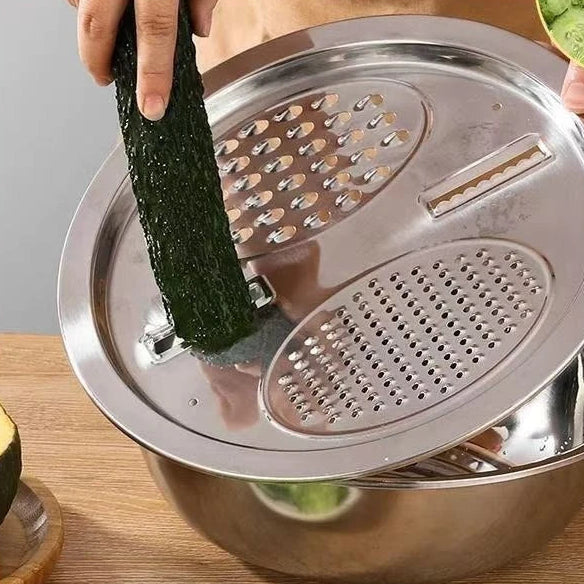 Multifunctional Vegetable Slicer Set - Stainless Steel Potato Slicer & Drain Basket 2