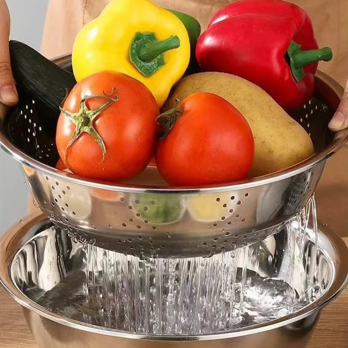 Multifunctional Vegetable Slicer Set - Stainless Steel Potato Slicer & Drain Basket 5