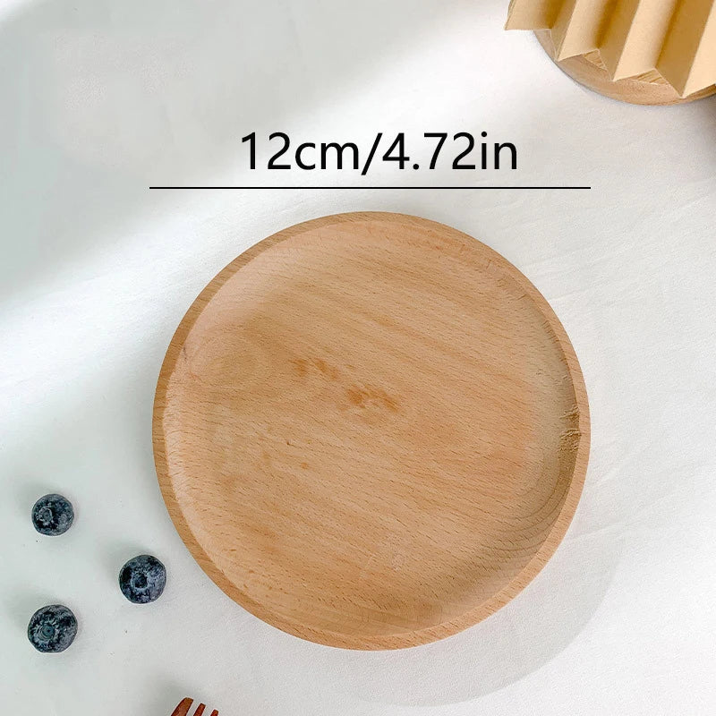 Natural Wooden Serving Tray - Versatile Round Tray for Coffee & Tea 15