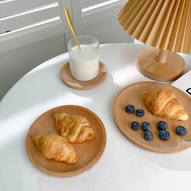 Natural Wooden Serving Tray - Versatile Round Tray for Coffee & Tea 4