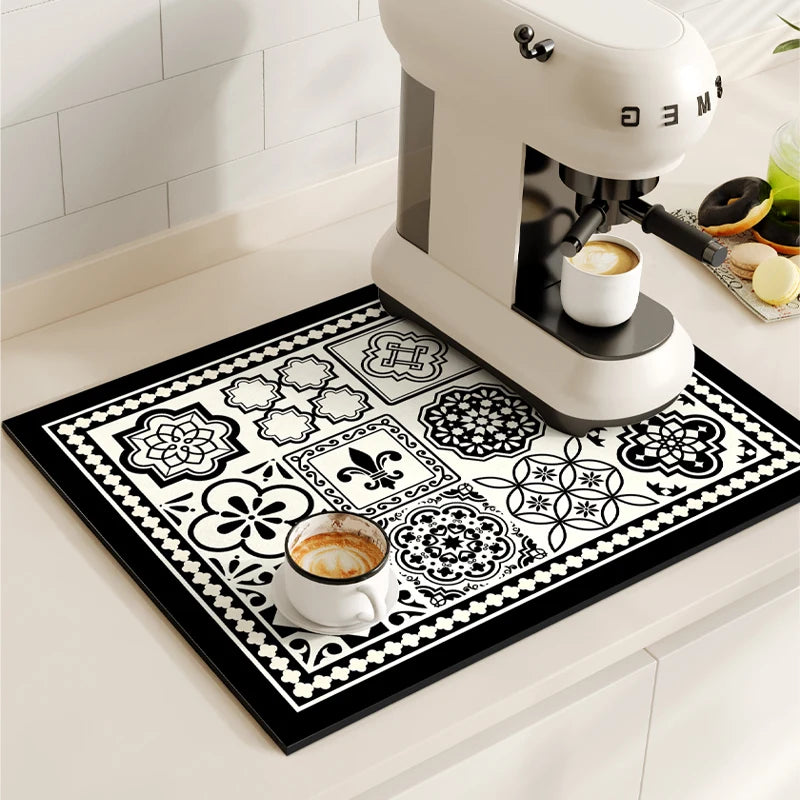 Non-Slip Coffee Maker Mat - Quick Dry Diatom Mud & Sponge with Rubber Grip 0