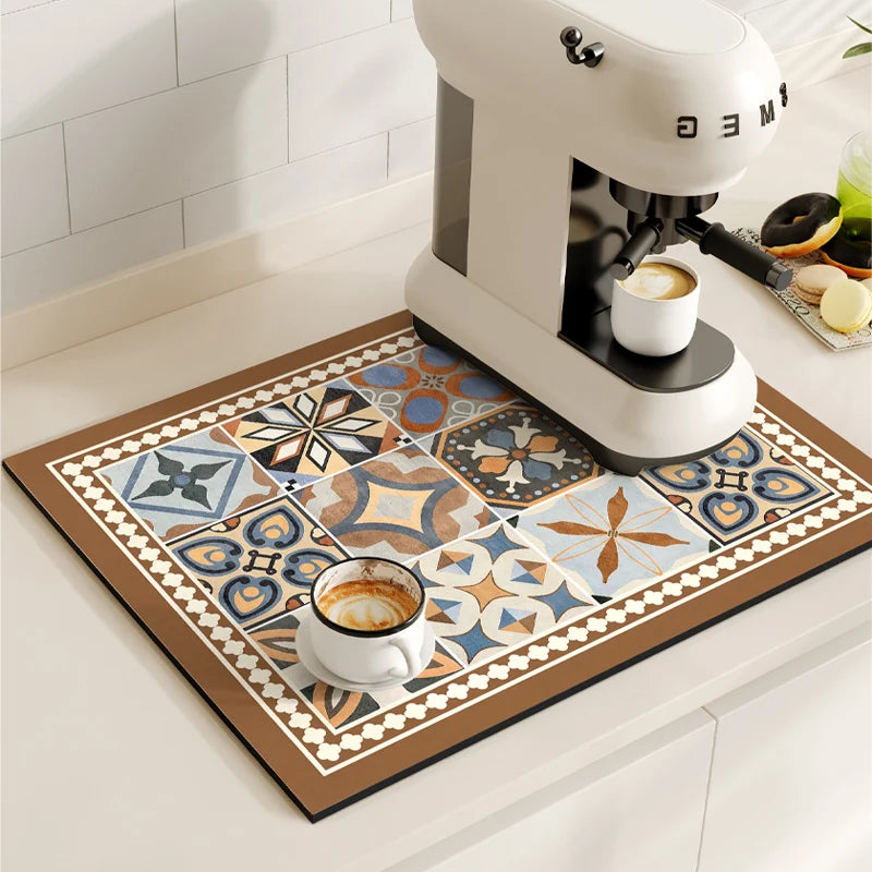 Non-Slip Coffee Maker Mat - Quick Dry Diatom Mud & Sponge with Rubber Grip 9