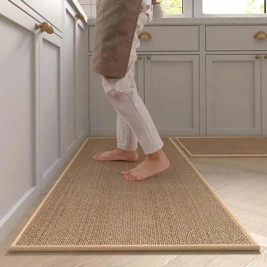 Non-Slip Washable Kitchen Runner Rug - Faux Sisal Mat with Natural Rubber Backing 0