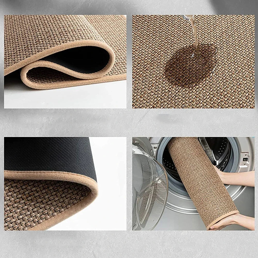 Non-Slip Washable Kitchen Runner Rug - Faux Sisal Mat with Natural Rubber Backing 3