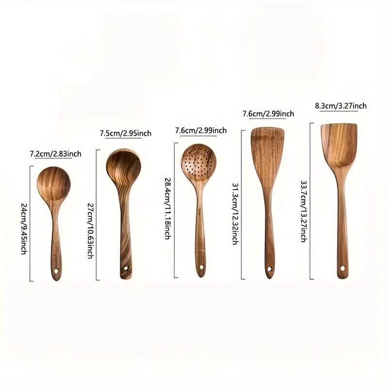 Nordicwood - Sustainable Teak Kitchen Utensil Set for Cooking and Serving 5