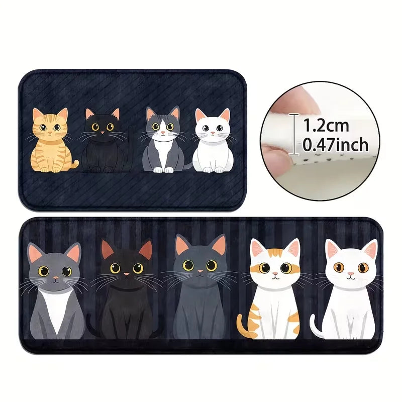 Playful Cat Stripe Non-Slip Kitchen Mat - Washable Kitchen Rug for Home Decor 4