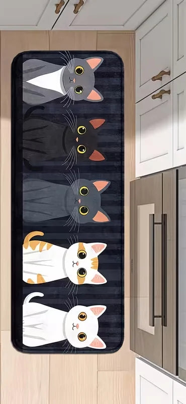 Playful Cat Stripe Non-Slip Kitchen Mat - Washable Kitchen Rug for Home Decor 6