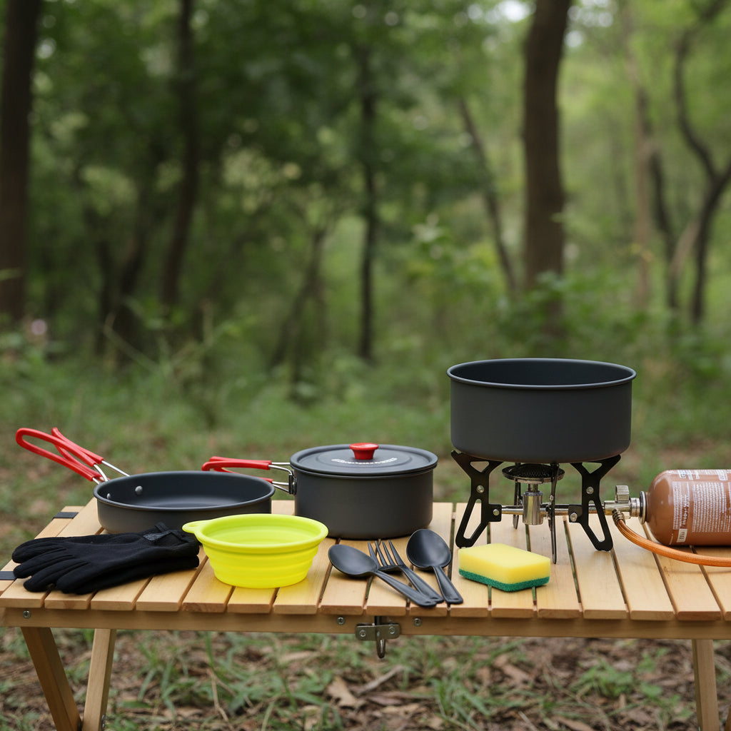 Portable Camping Cookware Set - Lightweight Camping Pots and Pans with Utensils for Outdoor Cooking 2