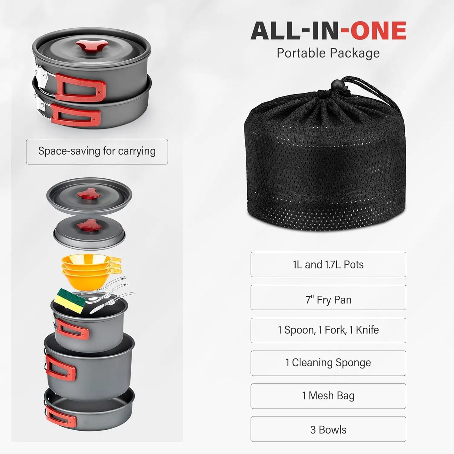 Portable Camping Cookware Set - Lightweight Camping Pots and Pans with Utensils for Outdoor Cooking 3