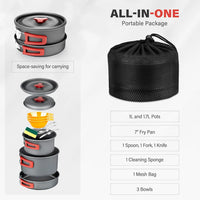 Portable Camping Cookware Set - Lightweight Camping Pots and Pans with Utensils for Outdoor Cooking 3