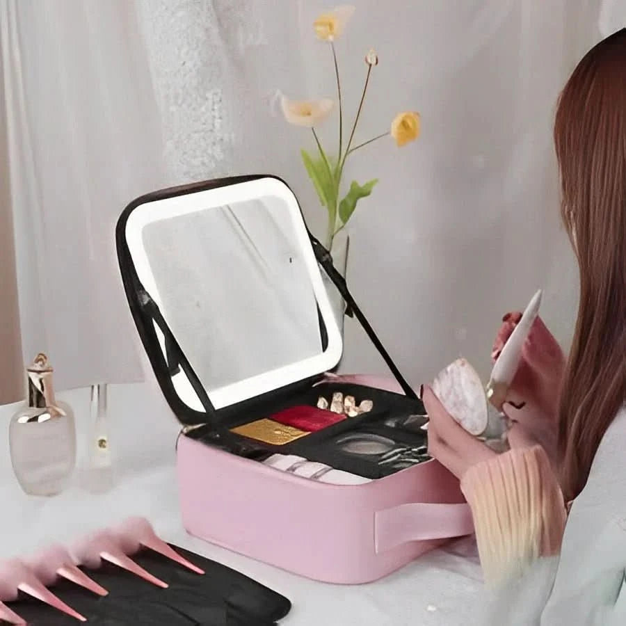 Portable Makeup Bag with LED Mirror & Adjustable Brightness - Travel Cosmetic Bag Organizer 2