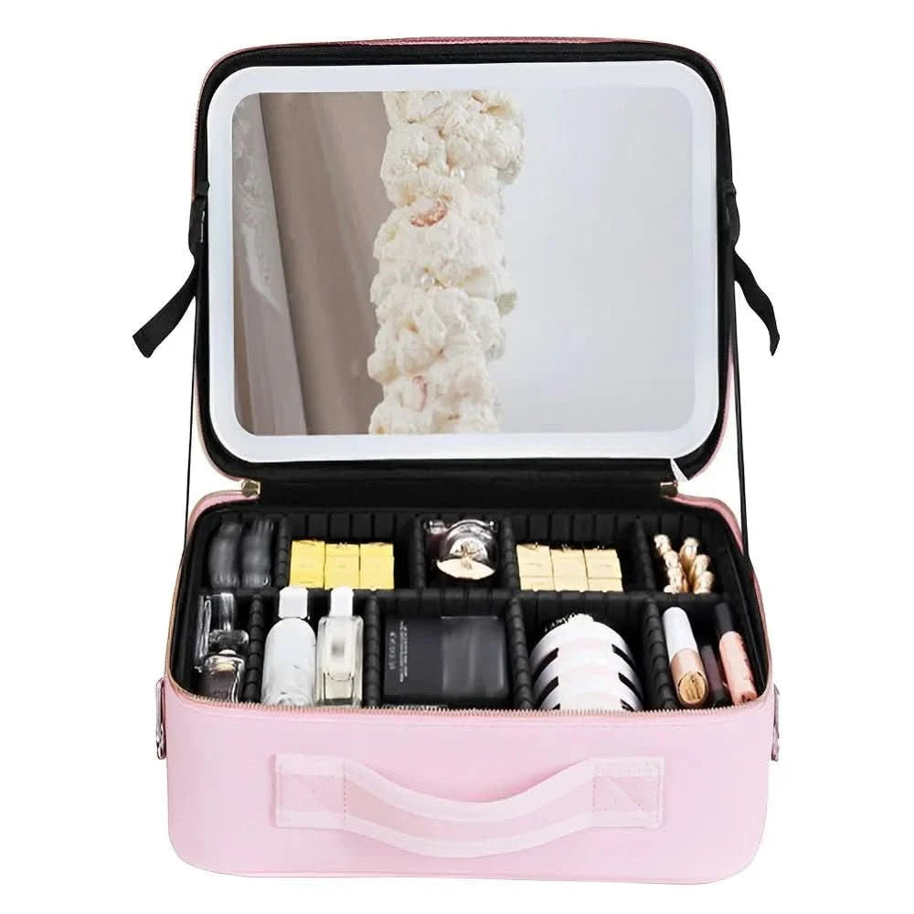 Portable Makeup Bag with LED Mirror & Adjustable Brightness - Travel Cosmetic Bag Organizer 3