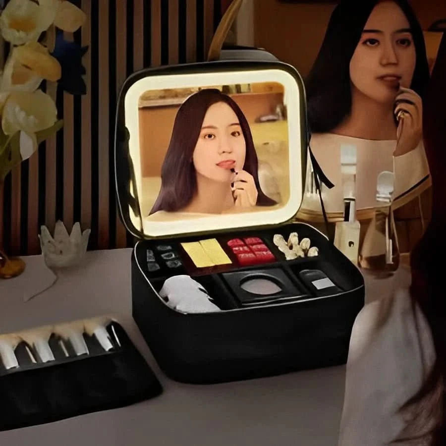 Portable Makeup Bag with LED Mirror & Adjustable Brightness - Travel Cosmetic Bag Organizer 5