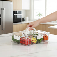 Portable Snack Tray with Lid & Handle - Divided Organizer for Fruits, Nuts, Candy 0