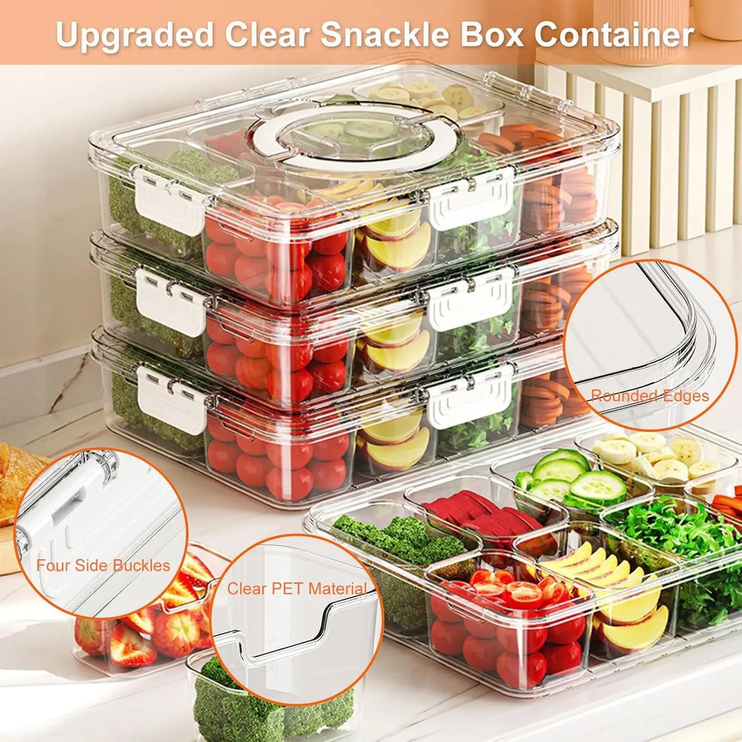 Portable Snack Tray with Lid & Handle - Divided Organizer for Fruits, Nuts, Candy 2