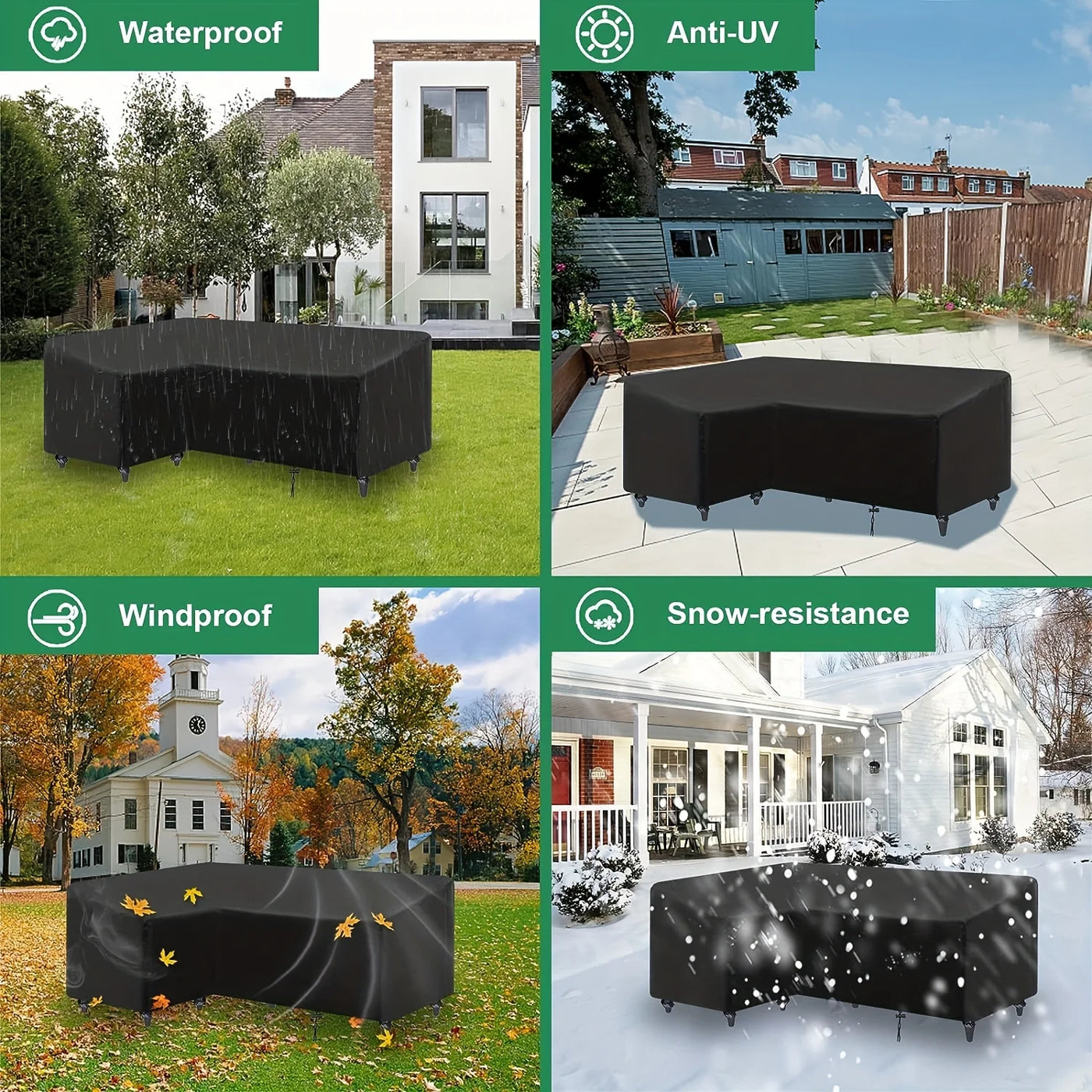 Premium L-Shaped Outdoor Sofa Cover Waterproof - Windproof & UV-Resistant Protection 3