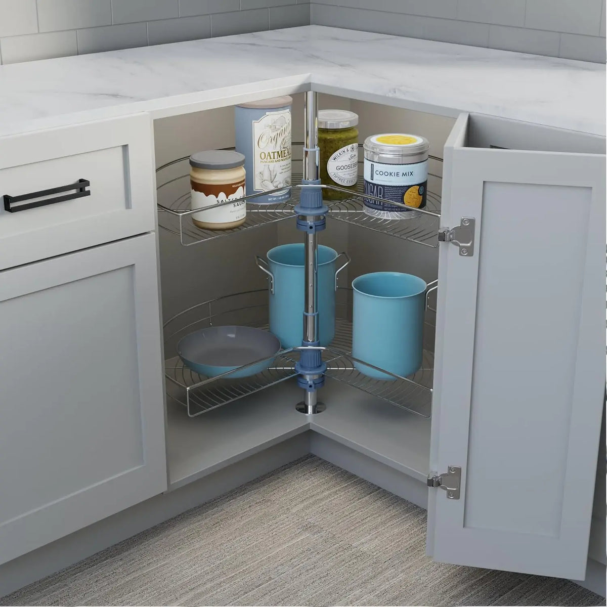 Premium Lazy Susan - 28-Inch Kidney Shape Base Cabinet Organizer with 2 Adjustable Shelves 5