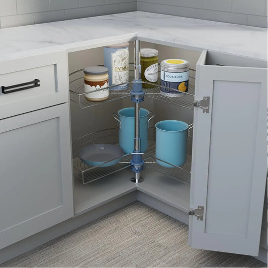 Premium Lazy Susan - 28-Inch Kidney Shape Base Cabinet Organizer with 2 Adjustable Shelves 5