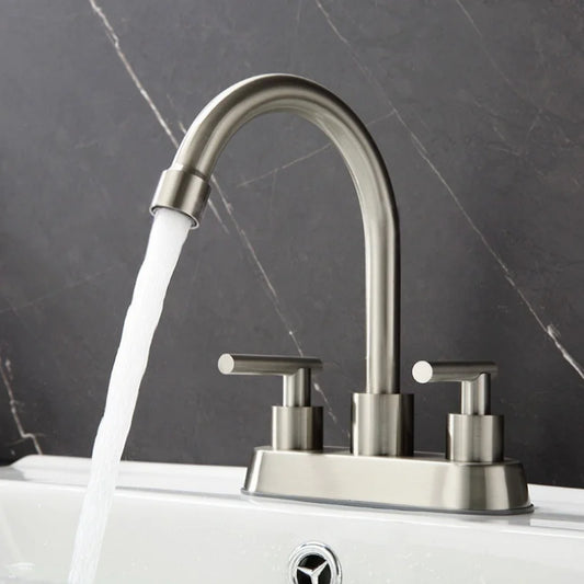 Premium Stainless Steel Bathroom Basin Faucet - Dual Handle Hot & Cold Mixer 0