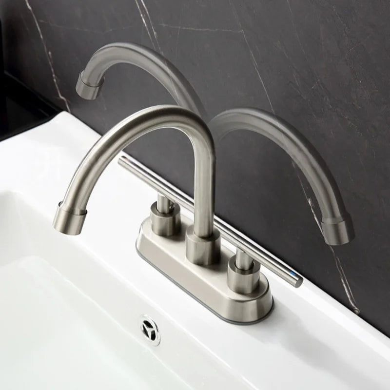 Premium Stainless Steel Bathroom Basin Faucet - Dual Handle Hot & Cold Mixer 1