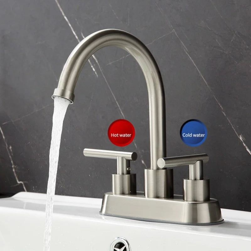 Premium Stainless Steel Bathroom Basin Faucet - Dual Handle Hot & Cold Mixer 5