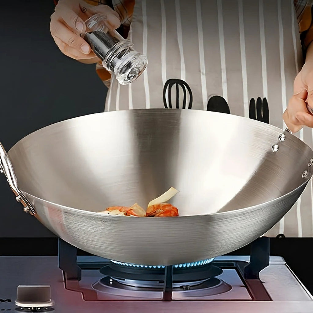 Premium Stainless Steel Wok Pan - Versatile Double Handle Chef Pan for Stir-Frying 0
