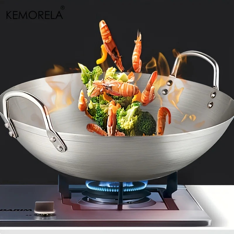 Premium Stainless Steel Wok Pan - Versatile Double Handle Chef Pan for Stir-Frying 1