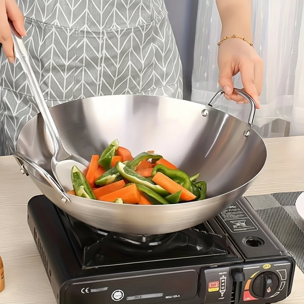 Premium Stainless Steel Wok Pan - Versatile Double Handle Chef Pan for Stir-Frying 2