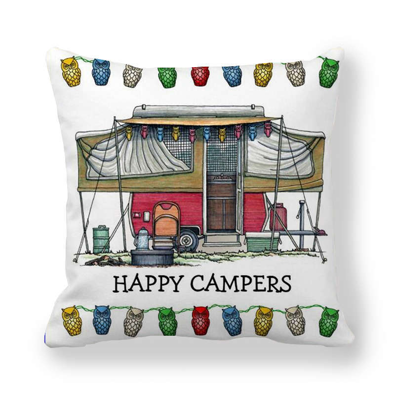 CAMPERLIVA – Owl Camping Cushion Cover for Cozy Outdoor Decor