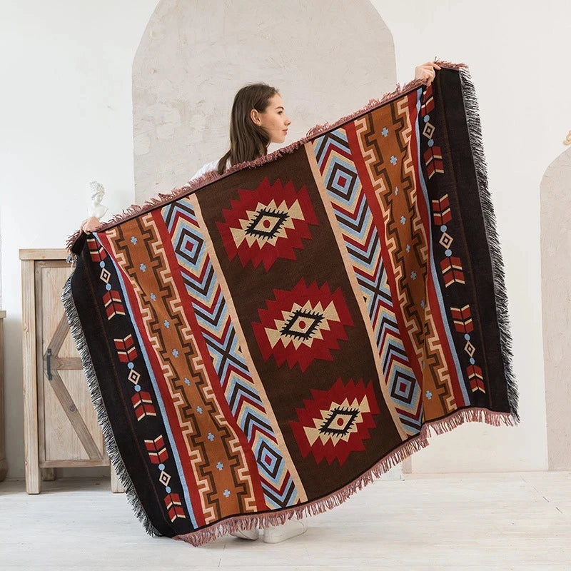 MEXIBREEZE – Couverture bohème en lin pour voyage et canapé
