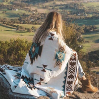 MEXIBREEZE – Couverture bohème en lin pour voyage et canapé